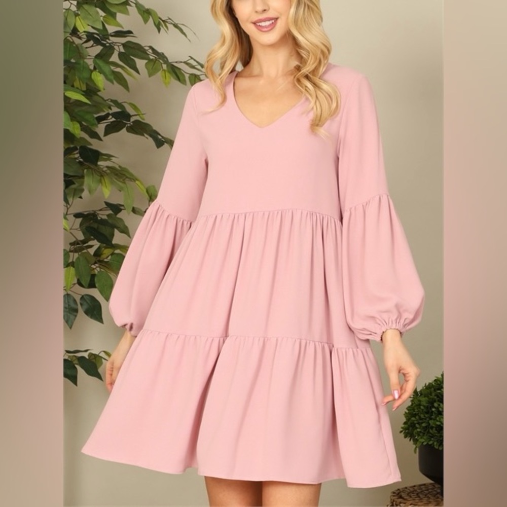 Elegant Pink Tiered Dress